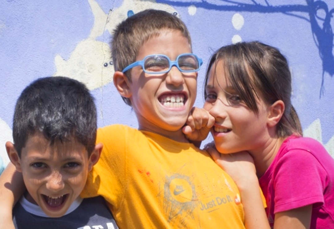 Children playing up to camera