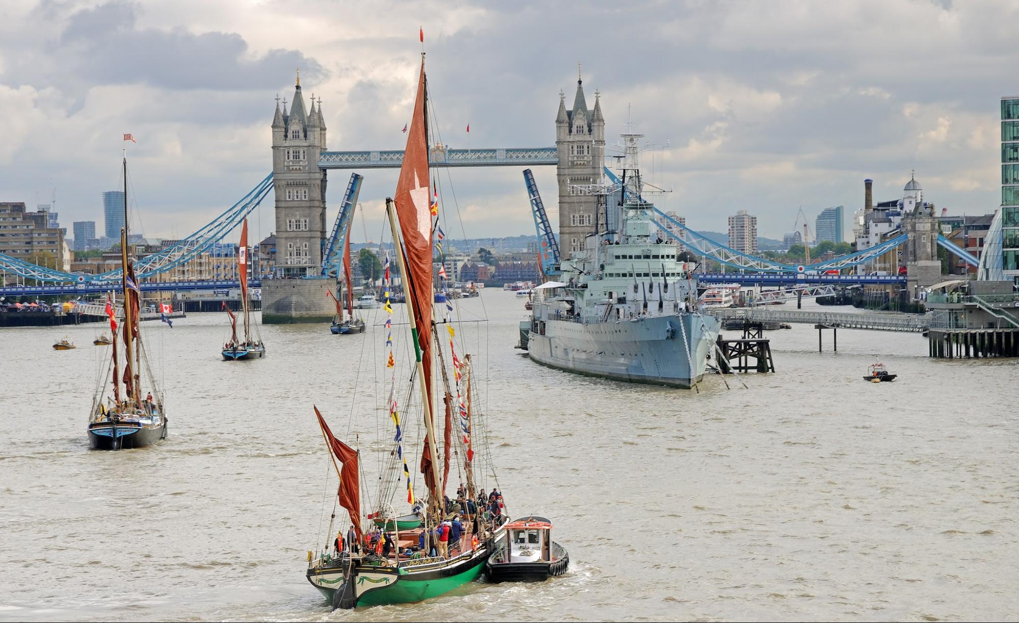 Sailing Barges Kitty being pushed around by Livett’s tug boat. Livett donated their services to the event in 2016 and did so again in 2017.