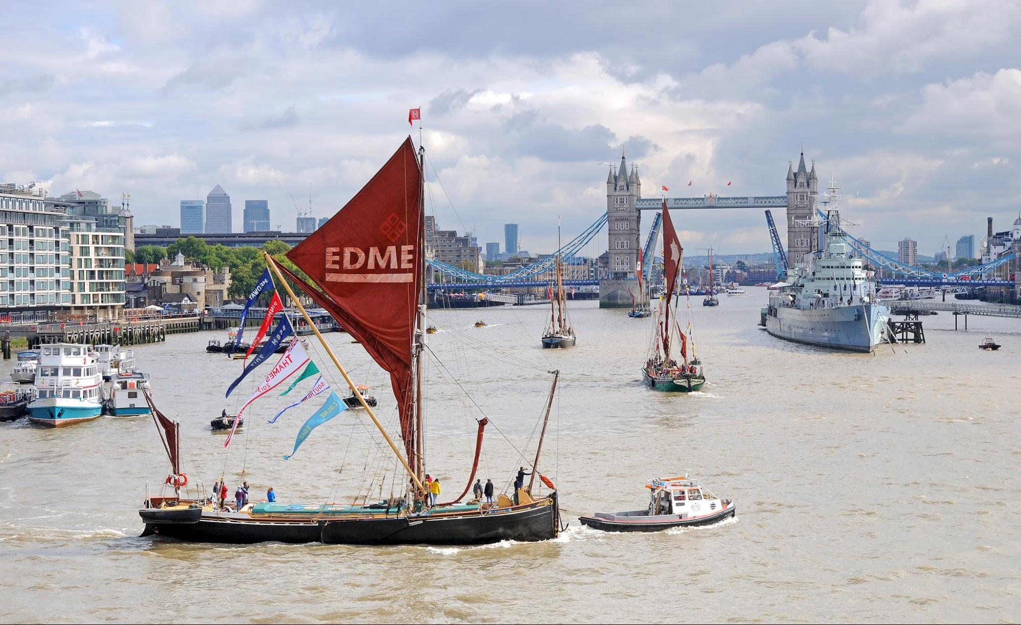 Edme, the only engineless barge in the parade being towed by Livett’s tug boat 'Alfie'.